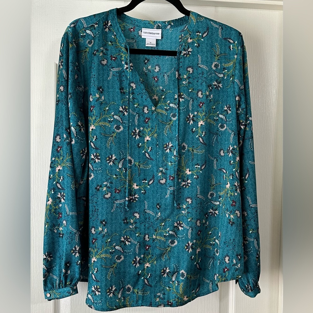 Rich Satin Long Sleeve Liz Claiborne Blouse
